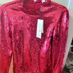 Veronica Beard Shimmering Red Sequin Blouse